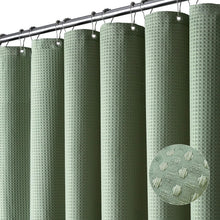 Load image into Gallery viewer, Dynamene Sage Green Shower Curtain - Waffle Textured Heavy Duty Thick Fabric Shower Curtains for Bathroom, 256GSM Luxury Weighted Polyester Cloth Bath Curtain Set with 12 Plastic Hooks，72Wx72H,Green
