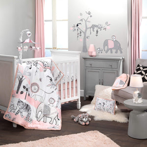Lambs & Ivy Happy Jungle White/Grey Elephant Nursery Lamp with Shade & Bulb
