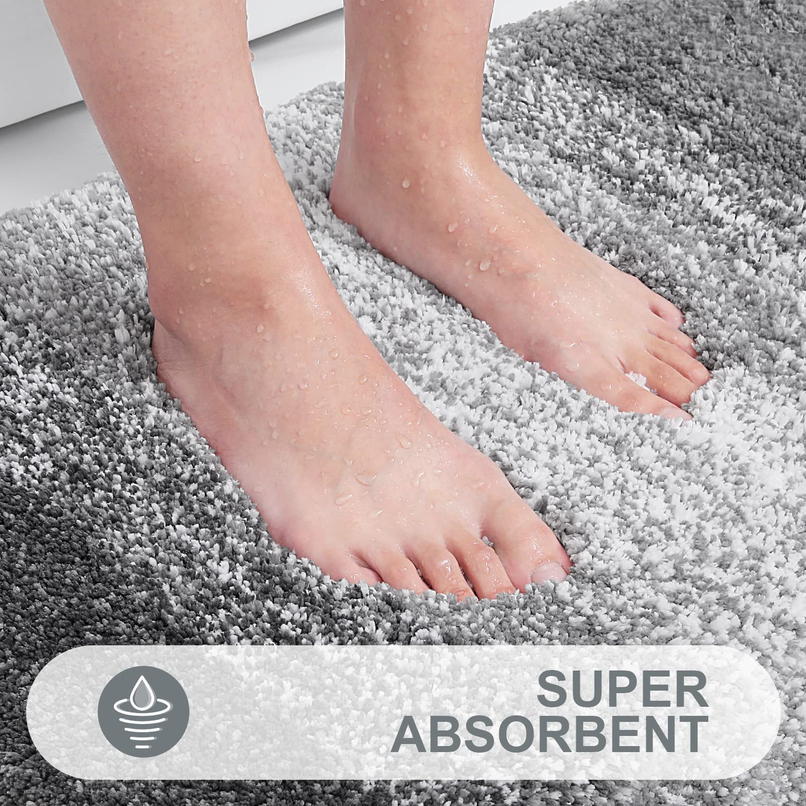Load image into Gallery viewer, OLANLY Ombre Bath Rug and Toilet Rugs U-Shaped, Bath Rug Size 24x16 and Bathroom Rug Set Size 24x16+24x20 in Grey, 3 Item Bundle