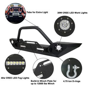‎ECOTRIC Front Bumper Compatible with 2007-2022 Jeep Wrangler JK/JKU JL/JLU Gladiator JT Front Bumper Rock Crawler Winch Plate W/Winch Plate & 2 18W LED Lights D-rings