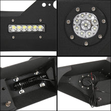 Load image into Gallery viewer, ‎ECOTRIC Front Bumper Compatible with 2007-2022 Jeep Wrangler JK/JKU JL/JLU Gladiator JT Front Bumper Rock Crawler Winch Plate W/Winch Plate &amp; 2 18W LED Lights D-rings
