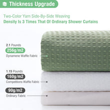 Load image into Gallery viewer, Dynamene Sage Green Shower Curtain - Waffle Textured Heavy Duty Thick Fabric Shower Curtains for Bathroom, 256GSM Luxury Weighted Polyester Cloth Bath Curtain Set with 12 Plastic Hooks，72Wx72H,Green
