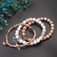 Load image into Gallery viewer, Tree of Life Turquoise Jasper &amp; Tibetan Agate Gemstone Chakra Beaded Bracelet | Beach Charm Bracelet Set - Ocean Jewelry (Brownish Yellow)
