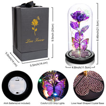 Load image into Gallery viewer, Valentines Day Gifts for Her, Galaxy Glass Rose Forever Eternal Crystal Flower Light Up Rose in Glass Dome with Butterfly Birthday Gifts for Women Mom Wife Girlfriend Grandma Purple
