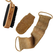 Load image into Gallery viewer, Set of Hemp Back Washer &amp; Wooden Cleaning Finger Nail Brush
