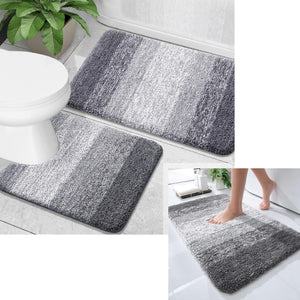 OLANLY Ombre Bath Rug and Toilet Rugs U-Shaped, Bath Rug Size 24x16 and Bathroom Rug Set Size 24x16+24x20 in Grey, 3 Item Bundle
