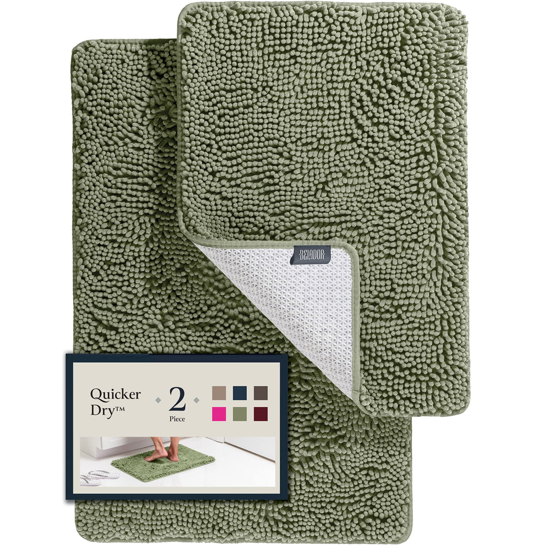 BELADOR Bathroom Rugs Sets 2 Piece - Plush Bath Mat Set Quick-Dry Soft Chenille Bathroom Mat with Rubber Backing, Absorbant Bathroom Rug Set, Washable Bath Rugs for Bathroom - Bath Mats 24x17 + 30x20