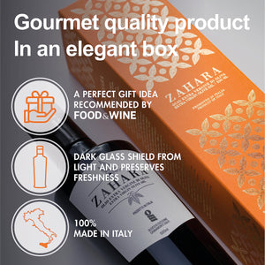 Zahara Extra Virgin Olive Oil from Italy | Sicilian Pure EVOO | Premium Early Harvest Cold Pressed Polyphenol Rich | Multiple Award Winner from Oleificio Guccione | 16.9 fl oz (500ml) Bottle With Beautiful Gift Box