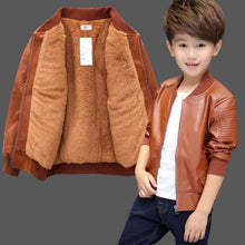 Load image into Gallery viewer, Children Jackets Boy Plush Thick Coat 2021 New Winter Casual Overcoat Kids for Boys Teenagers Outerwear Leather Coat Clothes
