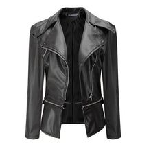 Load image into Gallery viewer, Short Black PU Leather Jacket Autumn Coat
