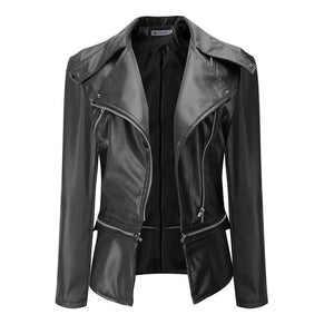Short Black PU Leather Jacket Autumn Coat