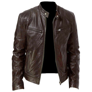 Autumn Men Fashion Motorcycle Leather Jacket fit Coat Casual Zipper jacket
