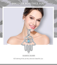 Load image into Gallery viewer, EUDORA 100% 925 Sterling Silver Hamsa Hand &amp; Blue evil eye CZ Pendant Necklace Good Luck Charm Fine Jewelry Birthday Gift D340
