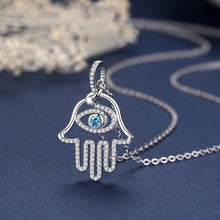 Load image into Gallery viewer, EUDORA 100% 925 Sterling Silver Hamsa Hand &amp; Blue evil eye CZ Pendant Necklace Good Luck Charm Fine Jewelry Birthday Gift D340
