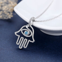 Load image into Gallery viewer, EUDORA 100% 925 Sterling Silver Hamsa Hand &amp; Blue evil eye CZ Pendant Necklace Good Luck Charm Fine Jewelry Birthday Gift D340
