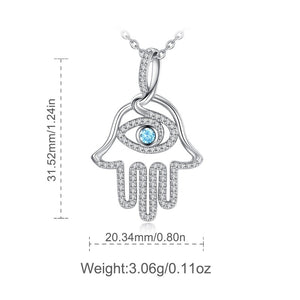 EUDORA 100% 925 Sterling Silver Hamsa Hand & Blue evil eye CZ Pendant Necklace Good Luck Charm Fine Jewelry Birthday Gift D340