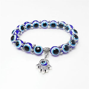 OBSEDE Fashion Silver Color Blue Evil Eye Hamsa Hand Fatima Palm Bracelets for Women Beads Chain Vintage Jewelry Female Gifts