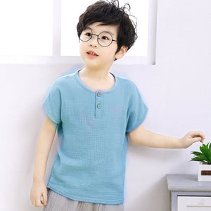 Linen 2018 Cotton Baby Boy Girl Summer T Shirts New Toddler Comfortable Tops Tee Children Clothing Kids Button 80-130CM Height