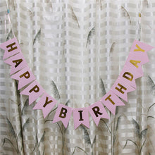 Load image into Gallery viewer, Kids Pastel Pink Happy Birthday Banner Garland Hanging Gold Letters Photo Props Bunting Garland Wedding Decoration Party Event
