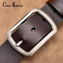Load image into Gallery viewer, Catei Karrui men belt fashion retro Cowhide belts for men alloy black pin buckle men&#39;s jeans wild business belt free shipping
