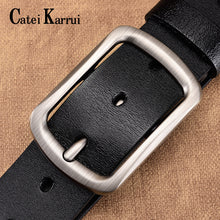 Load image into Gallery viewer, Catei Karrui men belt fashion retro Cowhide belts for men alloy black pin buckle men&#39;s jeans wild business belt free shipping
