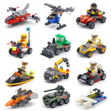 Load image into Gallery viewer, police special police car fire engine missile car plane building block truck house building block boy hand made toy
