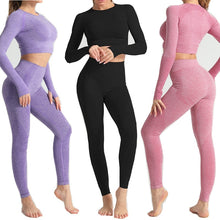 Load image into Gallery viewer, Women Seamless yoga set Fitness Sports Suits GYM Cloth Yoga Long Sleeve Shirts High Waist Running Leggings Workout Pants Shirts
