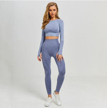 Load image into Gallery viewer, Women Seamless yoga set Fitness Sports Suits GYM Cloth Yoga Long Sleeve Shirts High Waist Running Leggings Workout Pants Shirts
