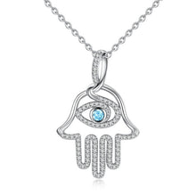 Load image into Gallery viewer, EUDORA 100% 925 Sterling Silver Hamsa Hand &amp; Blue evil eye CZ Pendant Necklace Good Luck Charm Fine Jewelry Birthday Gift D340
