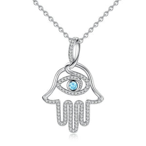 EUDORA 100% 925 Sterling Silver Hamsa Hand & Blue evil eye CZ Pendant Necklace Good Luck Charm Fine Jewelry Birthday Gift D340