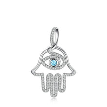 Load image into Gallery viewer, EUDORA 100% 925 Sterling Silver Hamsa Hand &amp; Blue evil eye CZ Pendant Necklace Good Luck Charm Fine Jewelry Birthday Gift D340
