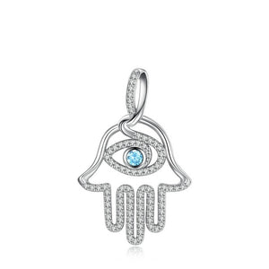 EUDORA 100% 925 Sterling Silver Hamsa Hand & Blue evil eye CZ Pendant Necklace Good Luck Charm Fine Jewelry Birthday Gift D340