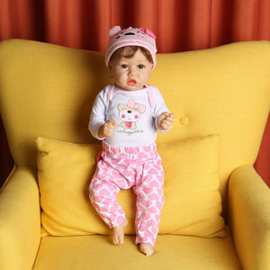 22 Inches Miah Soft Silicone Lifelike Reborn Baby Doll Costume Accessories Set Girl's Gift-Silicone Vinyl Body (Cloth is Random)