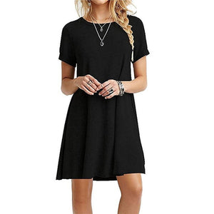 Women solid blue Black Dress Chiffon Summer Party Evening Beach Dress Sexy Women Clothes Short Sleeve Sundress