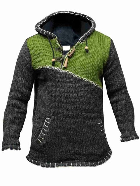GLXD Mens Sweaters Casual Hooded Autumn Winter Male Hooded Knitted Pullovers Long Sleeved Green Sweaters for Men Dropshipping