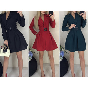 Vintage A-Line Dress Belted Long Sleeve V-Neck Sexy Dress Party Womens Clothes 2020 Winter Autumn Dress Women Dresses Mini