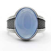 Load image into Gallery viewer, 2020 New Real  925 Sterling Silver Men&#39;s Ring with Big Natural Blue Agate Stone Vintage Simple Male Rings Turkish Jewelry Gift
