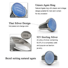 Load image into Gallery viewer, 2020 New Real  925 Sterling Silver Men&#39;s Ring with Big Natural Blue Agate Stone Vintage Simple Male Rings Turkish Jewelry Gift
