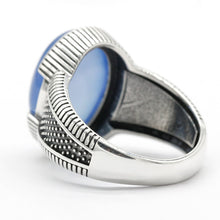 Load image into Gallery viewer, 2020 New Real  925 Sterling Silver Men&#39;s Ring with Big Natural Blue Agate Stone Vintage Simple Male Rings Turkish Jewelry Gift
