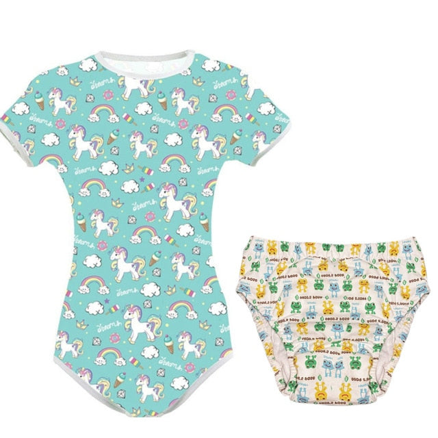 Load image into Gallery viewer, Adult Baby ABDL Bodysuit Diaper Incontinence Booster Pads Training Pant And Pajamas Set