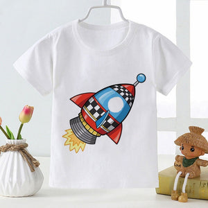 New Summer Kids Boys Short Sleeve T-shirts Tops Clothes 2-8Y Baby Boy Astronaut Rocket Print Tees Children Clothing Kid Outfit