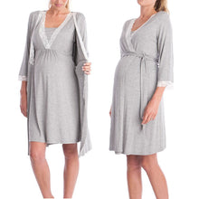 Load image into Gallery viewer, Maternity Robe Nightgown Pregnant Women Nursing Nightwear Lace Sleepwear With Adjustable Belt Pajama Dress Pregnancy Clothes
