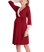 Load image into Gallery viewer, Maternity Robe Nightgown Pregnant Women Nursing Nightwear Lace Sleepwear With Adjustable Belt Pajama Dress Pregnancy Clothes
