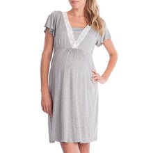Load image into Gallery viewer, Maternity Robe Nightgown Pregnant Women Nursing Nightwear Lace Sleepwear With Adjustable Belt Pajama Dress Pregnancy Clothes
