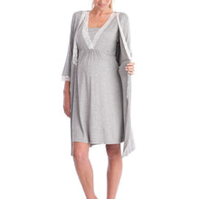Load image into Gallery viewer, Maternity Robe Nightgown Pregnant Women Nursing Nightwear Lace Sleepwear With Adjustable Belt Pajama Dress Pregnancy Clothes

