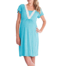 Load image into Gallery viewer, Maternity Robe Nightgown Pregnant Women Nursing Nightwear Lace Sleepwear With Adjustable Belt Pajama Dress Pregnancy Clothes
