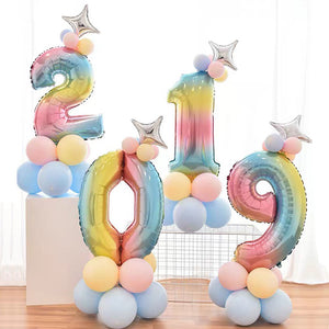 32 Inch Foil Gradient Digital Balloons Set Number Balloon Happy Birthday Balloons Party Decor Kids Cartoon Hat Toy